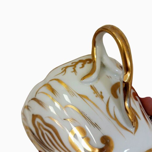 4 Pieces 24k Gold Hand Painted TEA CUP SAUCERS SET Scalloped Hollywood Regency - Picture 14 of 16